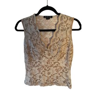 Ann Ferriday Vintage Lace Nude Fairycore Cami Top S/M Beige Neutral French Lace